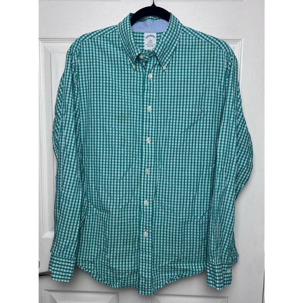 Brooks Brothers Regent Regular-Fit Long Sleeve Green Dress Shirt, Size Large